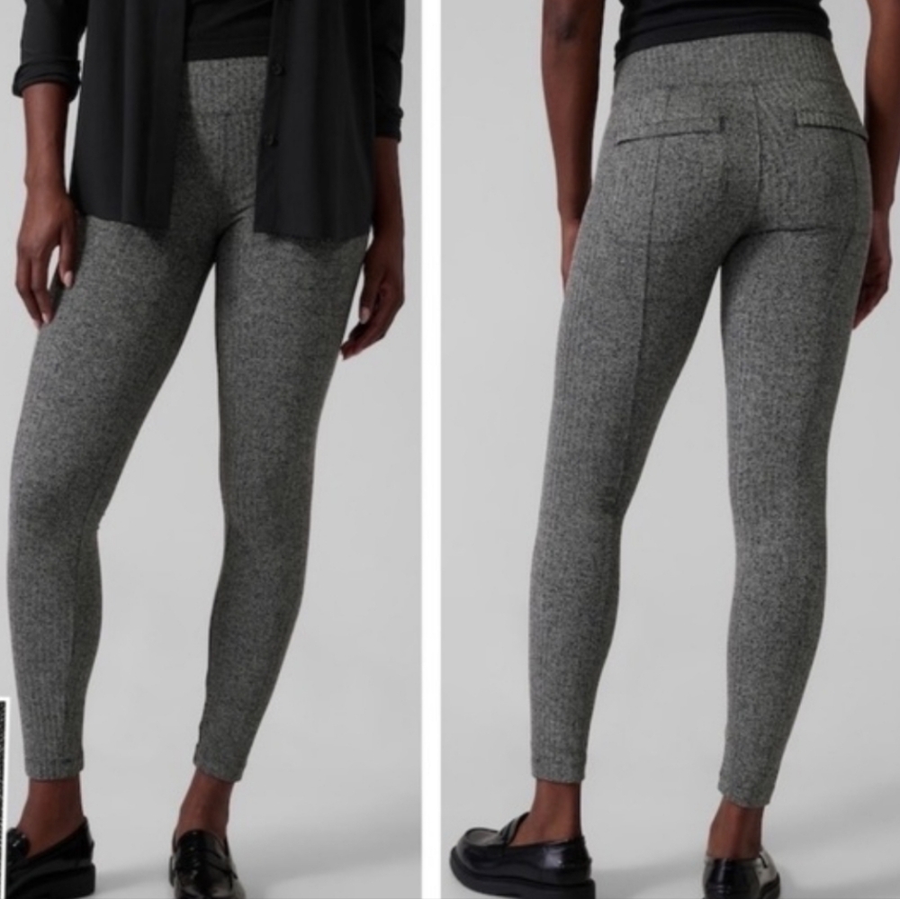 Athleta Womens Delancey Herringbone Tight Size LP Black Gray Travel Activewear